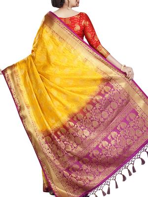 paisley zari motif mustard woven saree with blouse - 15951357 - Standard Image - 2
