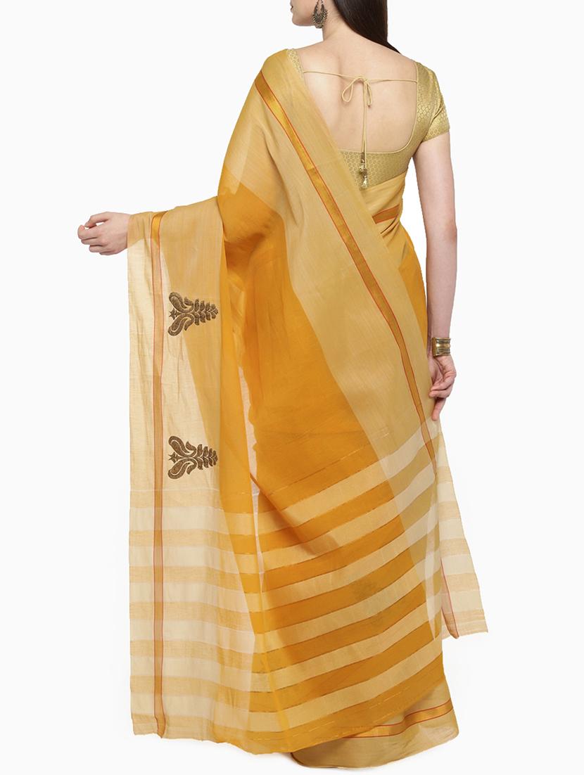 paisley zari border mustard woven saree with blouse - 15951371 - Zoom Image - 2
