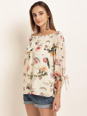 smocked boat neck floral top - 15951587 - Standard Image - 2