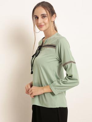 tie up neck lace detail top - 15951611 - Standard Image - 2