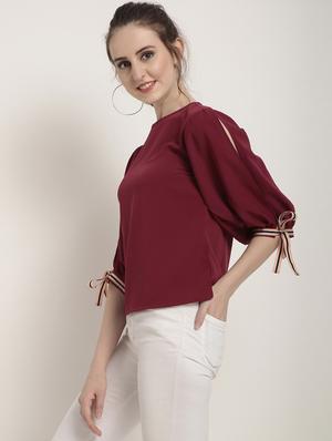 contrast tie up sleeved top - 15951621 - Standard Image - 2