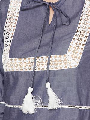 lace insert tie up neck top - 15951665 - Standard Image - 5