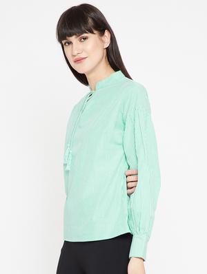 tie up neck striped top - 15951674 - Standard Image - 2