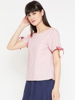 tie up detail self striped top - 15951690 - Standard Image - 2