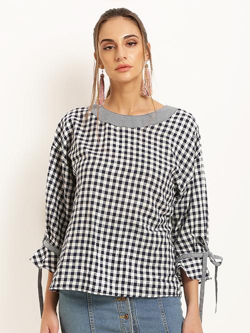 lantern sleeve checkred top - 15951746 - Standard Image - 1