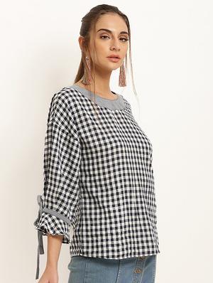lantern sleeve checkred top - 15951746 - Standard Image - 2