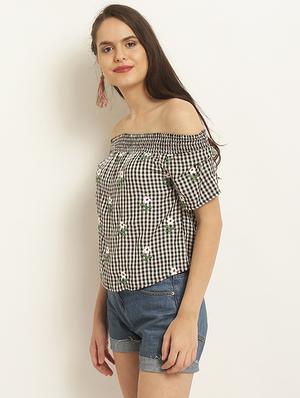 off shoulder floral embroidered top - 15951774 - Standard Image - 2