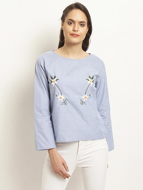 round neck embroidered top - 15951775 - Standard Image - 1