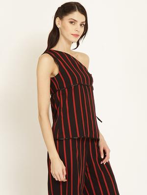 one shoulder self tie striped top - 15951782 - Standard Image - 2