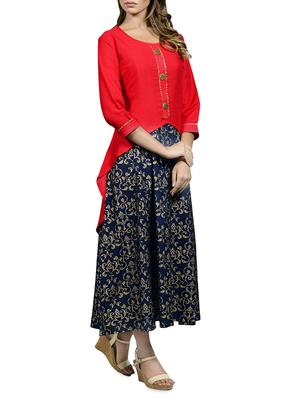 Foil print kurta with jacket - 15952595 - Standard Image - 2