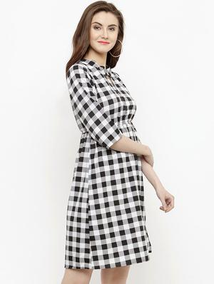 mandarin neck checkered a-line dress - 15952882 - Standard Image - 2