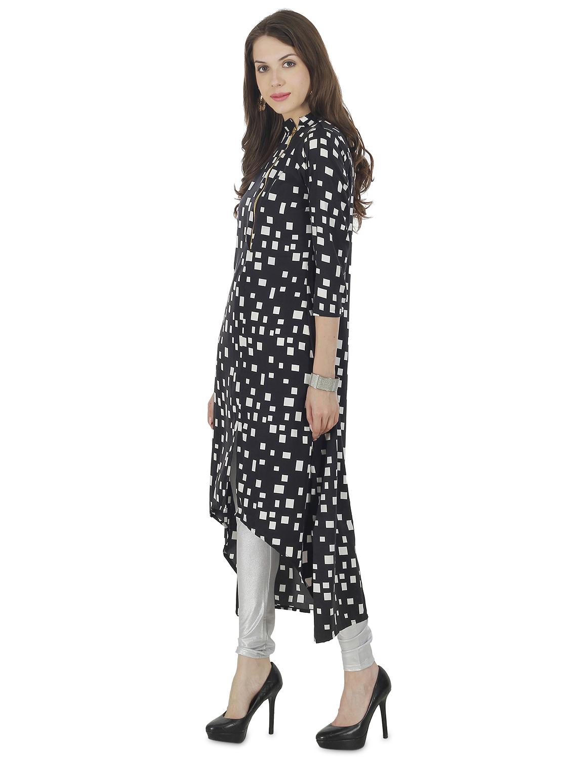checkered high low kurta - 15952883 - Zoom Image - 2
