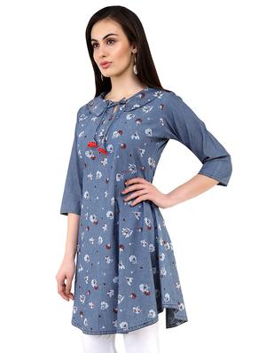 Printed a-line kurta with tassels - 15953749 - Standard Image - 2