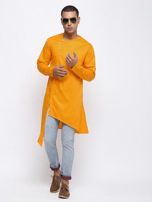 yellow solid asymmetric kurta - 15953794 - Standard Image - 2