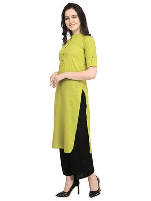 Roll up sleeved solid straight kurta - 15953967 - Standard Image - 2