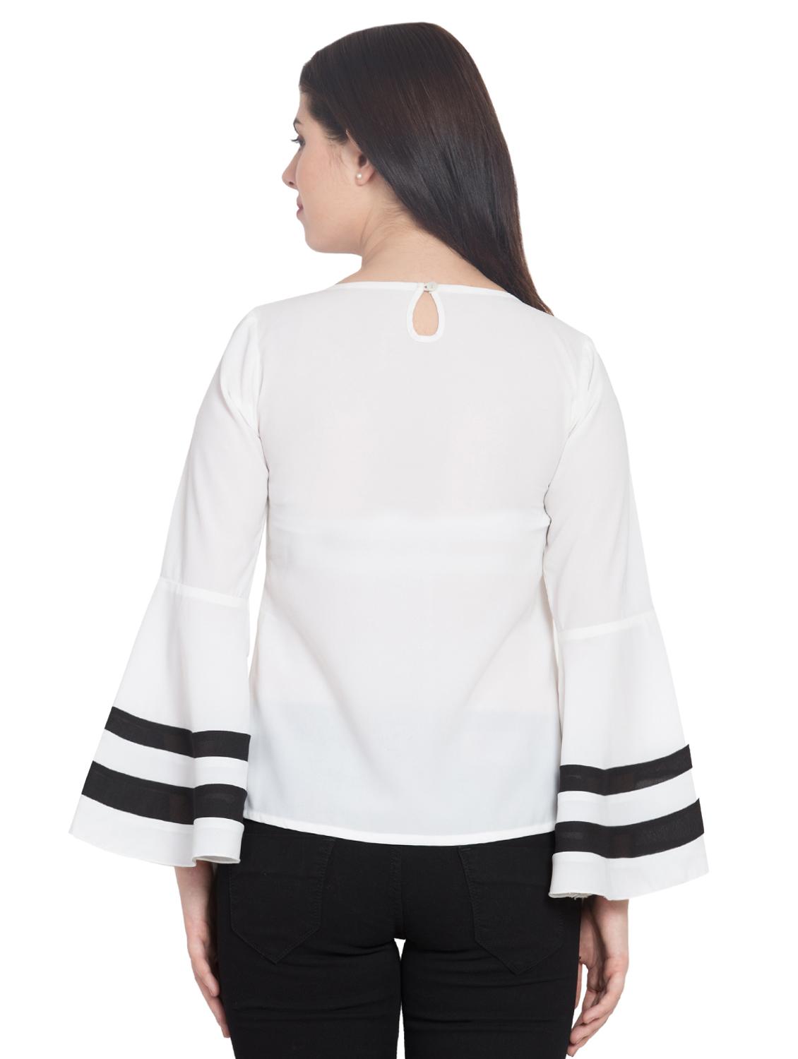 contrast striped bell sleeved top - 15955278 - Zoom Image - 2