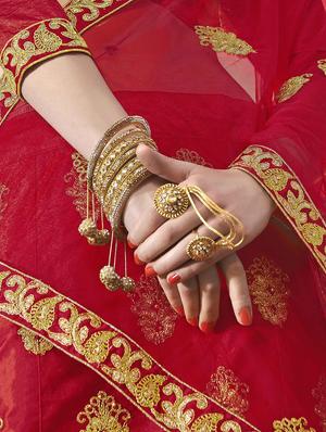 red silk aline lehenga - 15956726 - Standard Image - 2