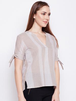 tie up checkered striped top - 15956984 - Standard Image - 2