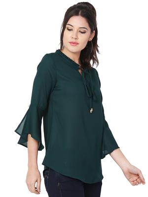 frill trim tie up neck top - 15957931 - Standard Image - 2