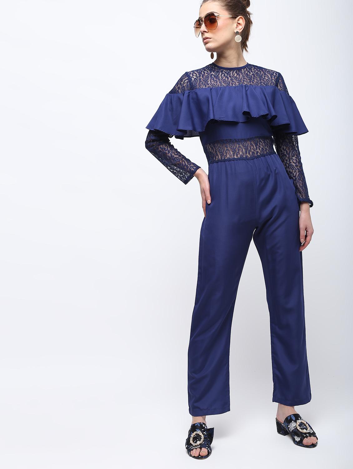 sheer panel ruffled jumpsuit - 15959294 - Zoom Image - 2