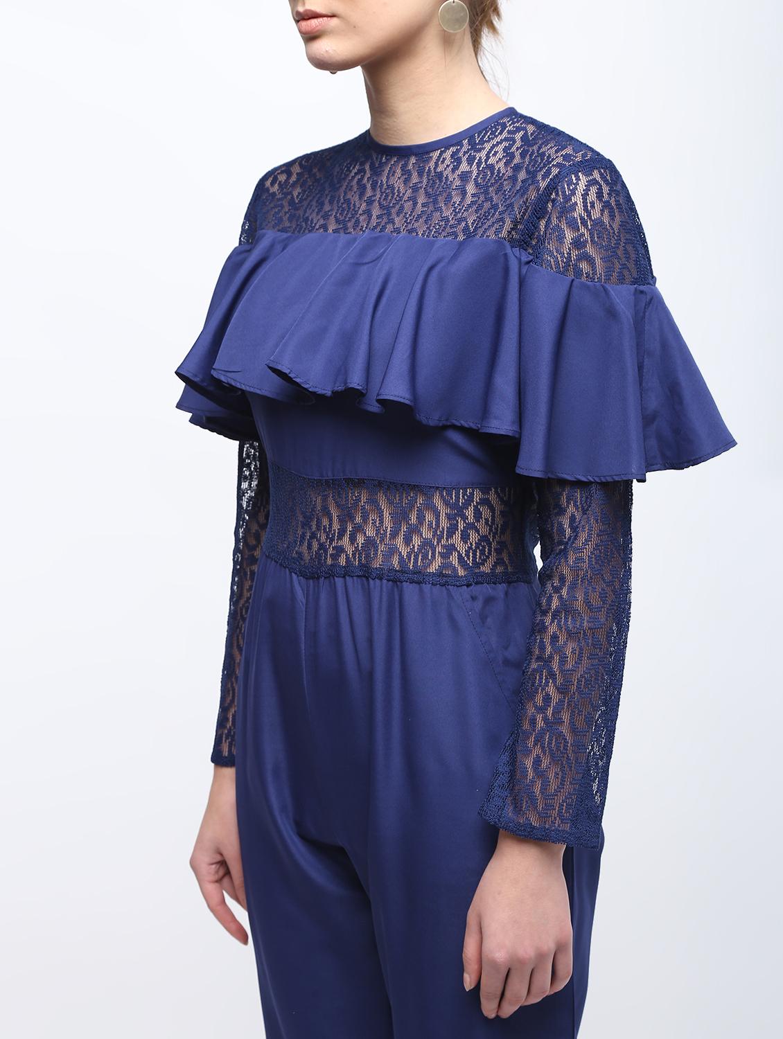sheer panel ruffled jumpsuit - 15959294 - Zoom Image - 5