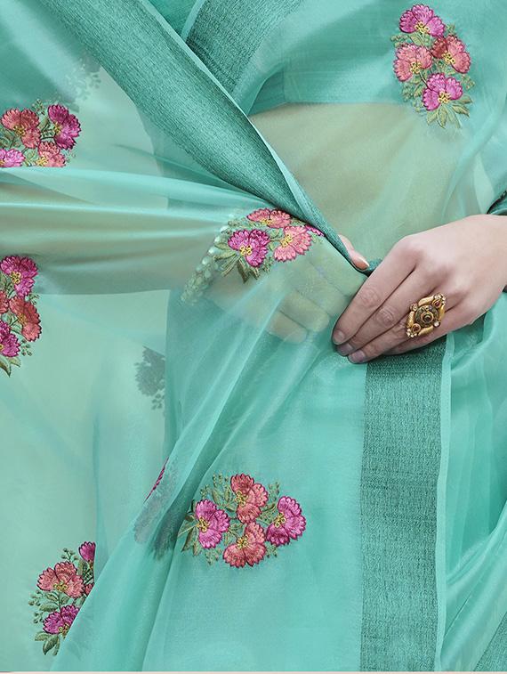 floral embroidered saree with blouse - 15963449 - Zoom Image - 2