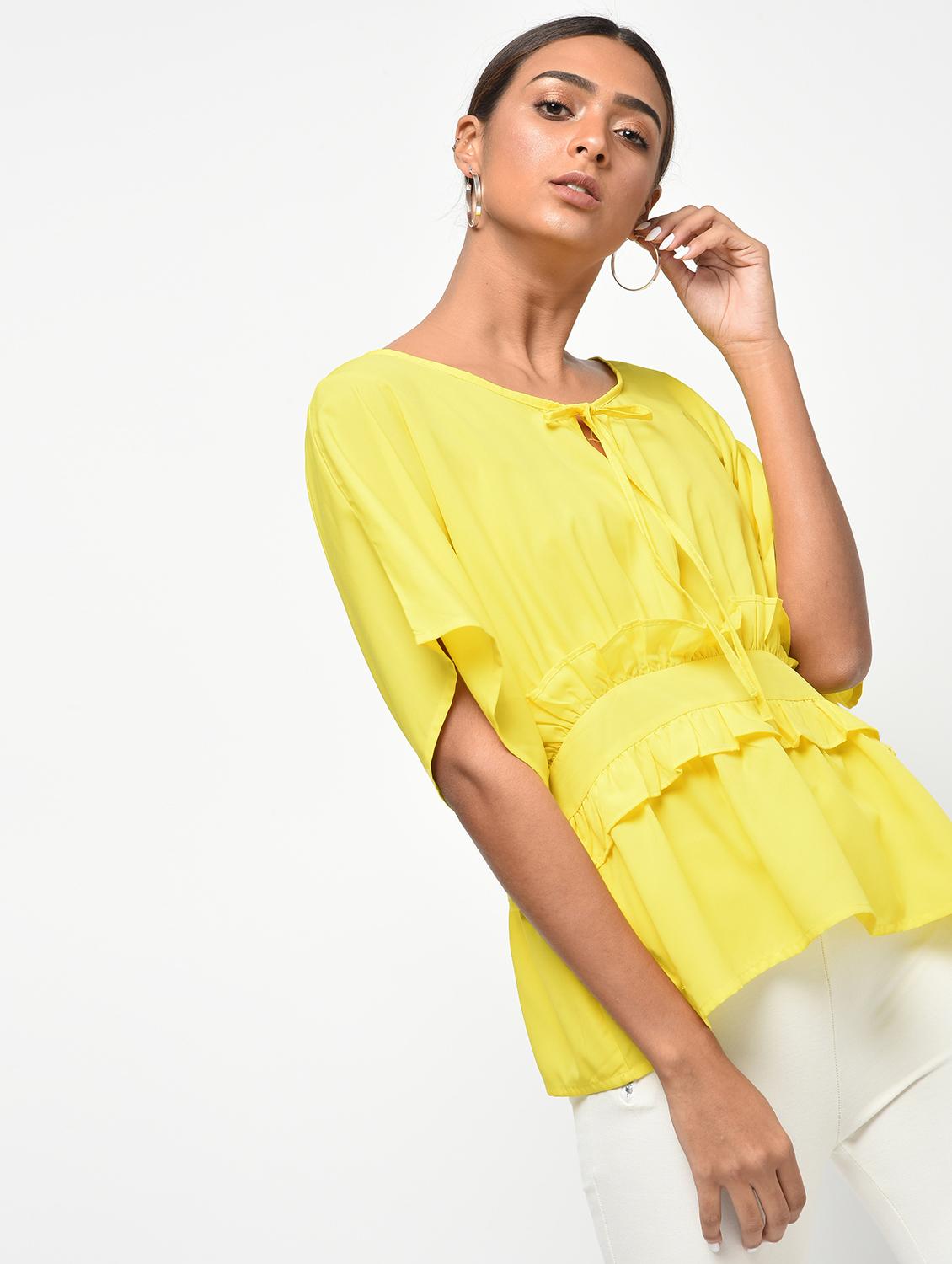 ruffle detail tie up neck top - 15965303 - Zoom Image - 2