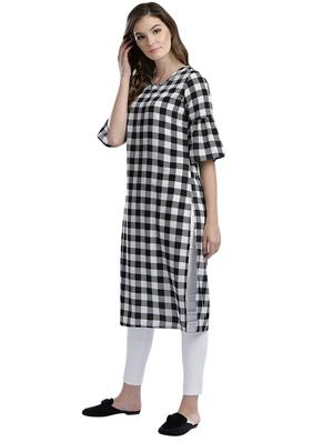 checkered bell sleeves straight kurta - 15966734 - Standard Image - 2
