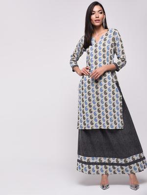 paisley printed kurta with skirt set - 15967125 - Standard Image - 2