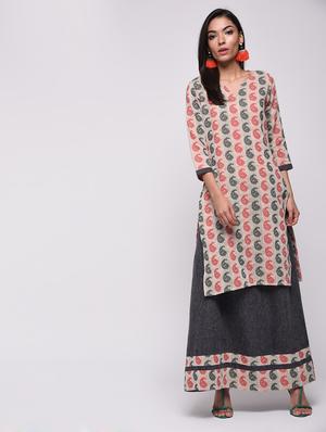paisley printed kurta with skirt set - 15967128 - Standard Image - 2