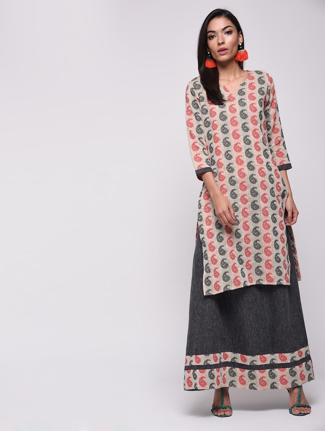paisley printed kurta with skirt set - 15967128 - Zoom Image - 2