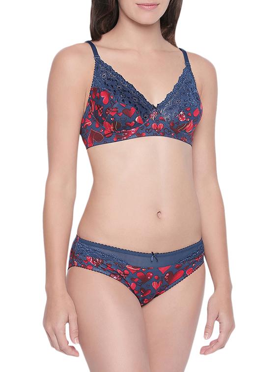 lace detail heart print bra and panty set - 15967194 - Zoom Image - 2