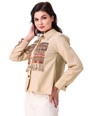 tasseled lace embroidered denim jacket - 15968316 - Standard Image - 2