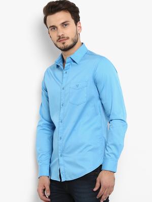 blue solid casual shirt - 15968542 - Standard Image - 2