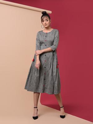 textured flared ethnic dress - 15969559 - Standard Image - 2