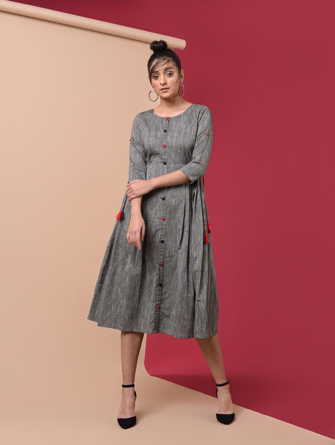 textured flared ethnic dress - 15969559 - Zoom Image - 2