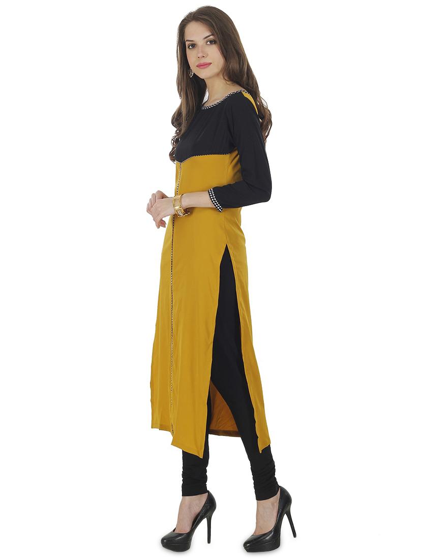 straight color block kurta - 15969620 - Zoom Image - 2