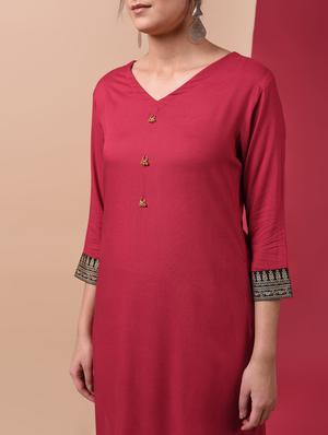 straight solid kurta palazzo set - 15969970 - Standard Image - 5