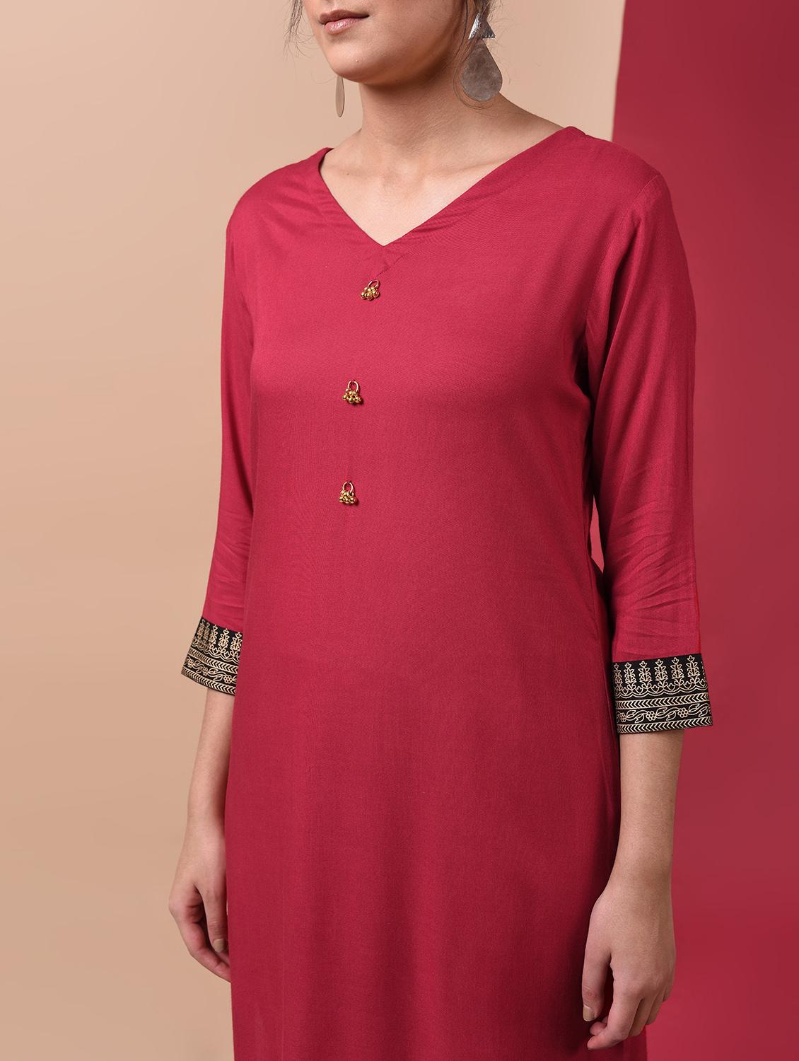 straight solid kurta palazzo set - 15969970 - Zoom Image - 5