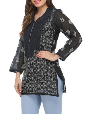 chikankari straight kurti - 15971785 - Standard Image - 2
