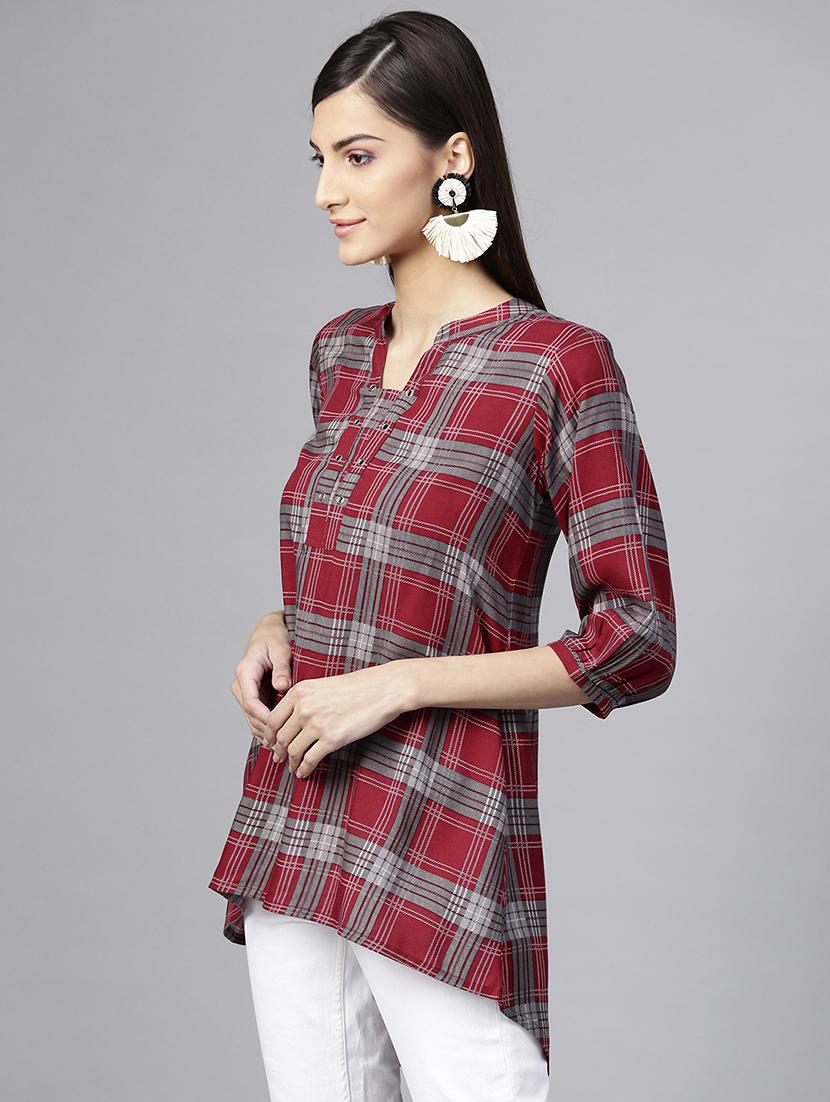 Checkered high low kurti - 15973543 - Zoom Image - 2