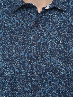 navy blue printed casual shirt - 15974095 - Standard Image - 5