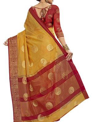 contrast zari border banarasi saree with blouse - 15977133 - Standard Image - 2