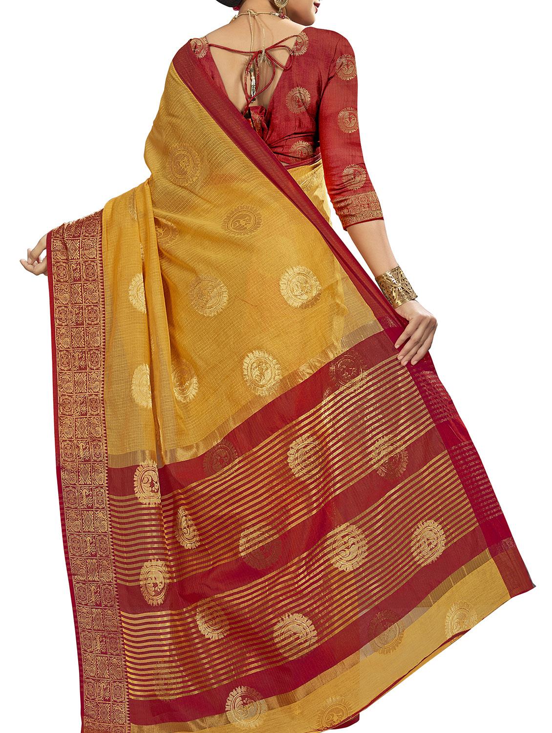 contrast zari border banarasi saree with blouse - 15977133 - Zoom Image - 2
