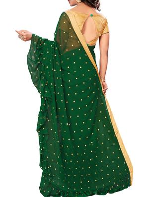 polka dots ruffle border green saree with blouse - 15978706 - Standard Image - 2