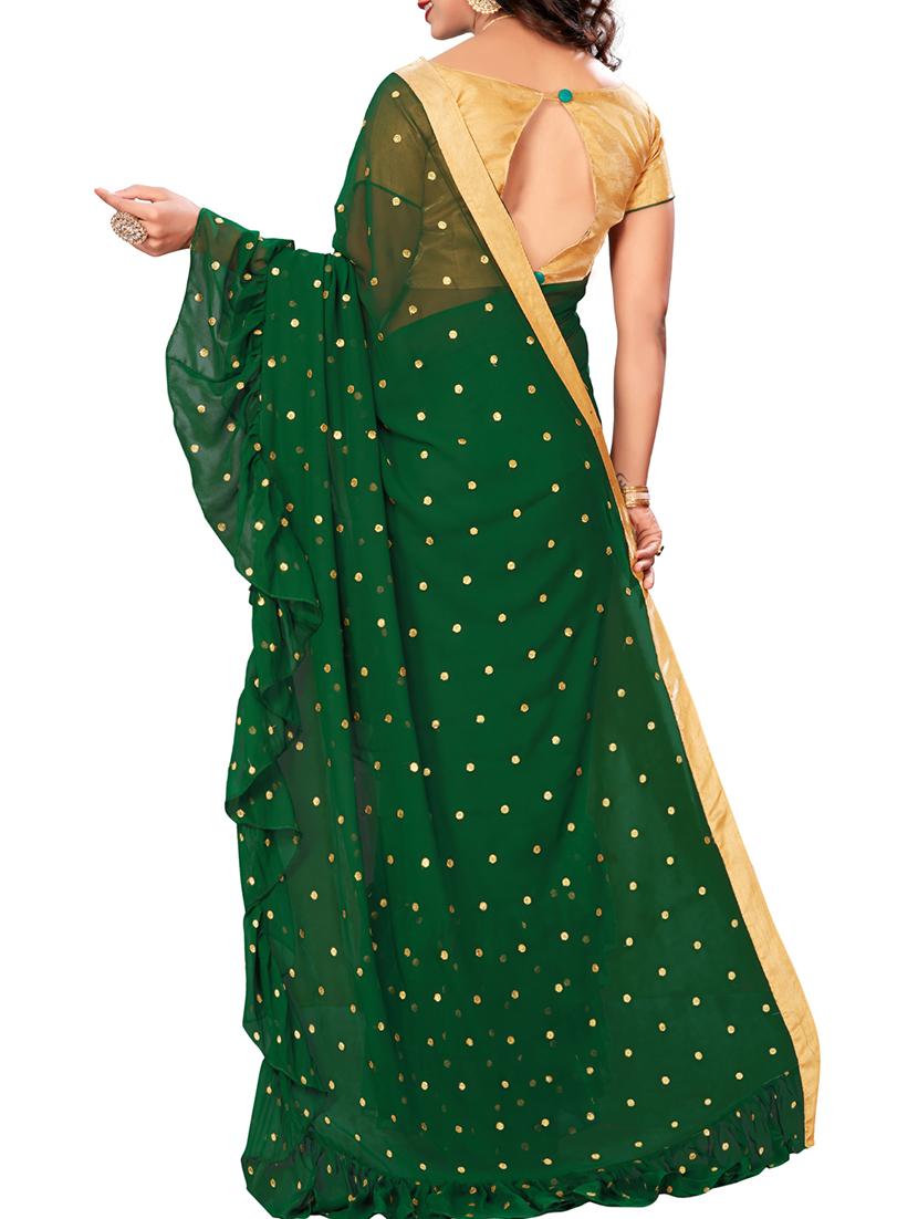 polka dots ruffle border green saree with blouse - 15978706 - Zoom Image - 2