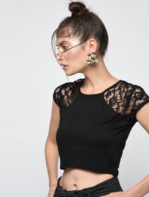 lace sleeved crop top - 15979210 - Standard Image - 2