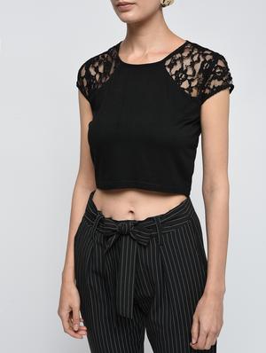 lace sleeved crop top - 15979210 - Standard Image - 5