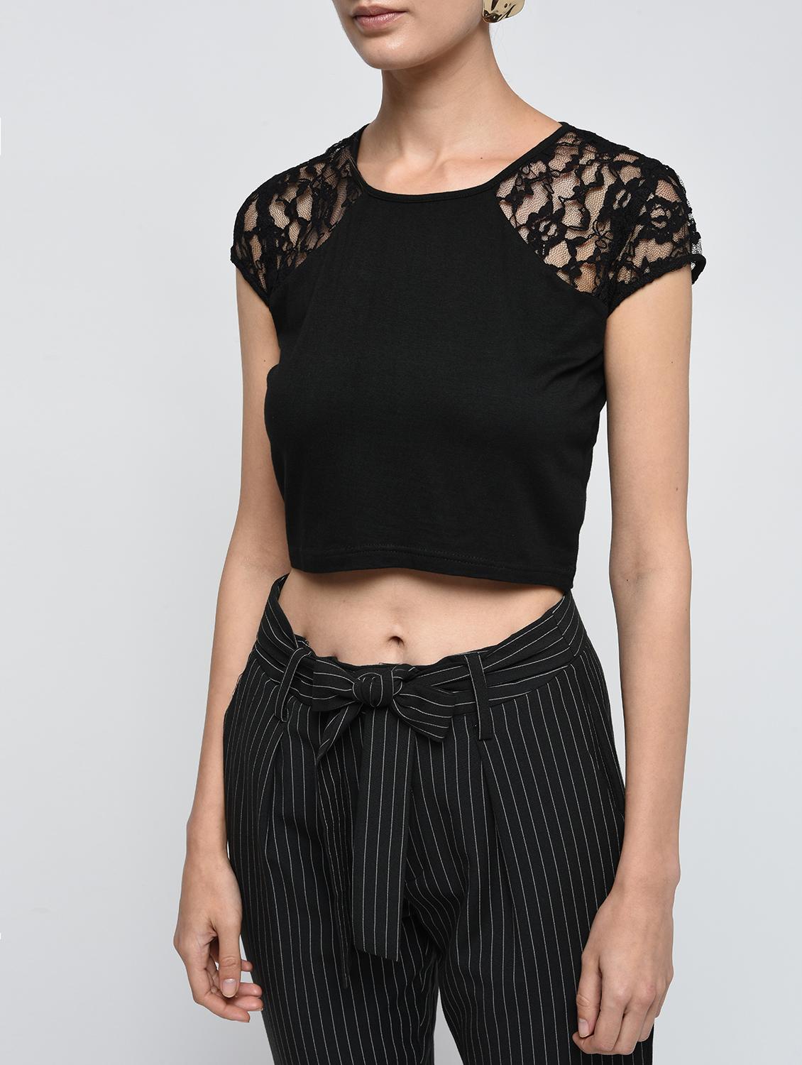 lace sleeved crop top - 15979210 - Zoom Image - 5
