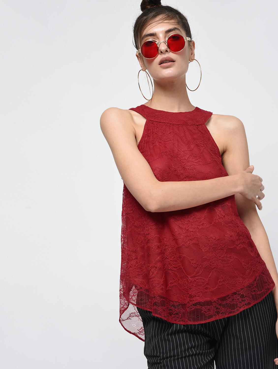curved hem laced top - 15979211 - Zoom Image - 2